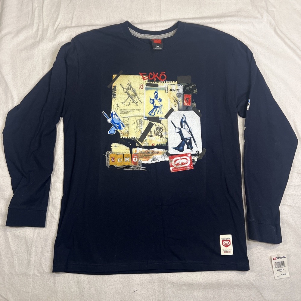 NWT VTG ECKO UNLTD Kids Navy Graphic Tshirt Sz Large Hip-Hop Classic
